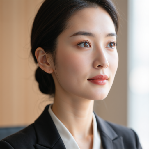 四十岁左右女性头像，穿正装，办公室背景，财务专业人士形象